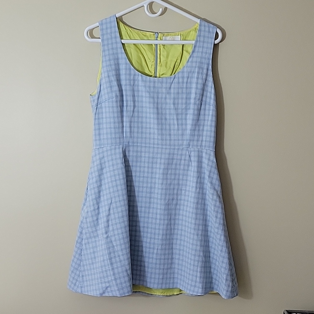 Sara Battaglia Checked Stretch Cotton Cloque A-Line Sleeveless Dress Blue sz 46